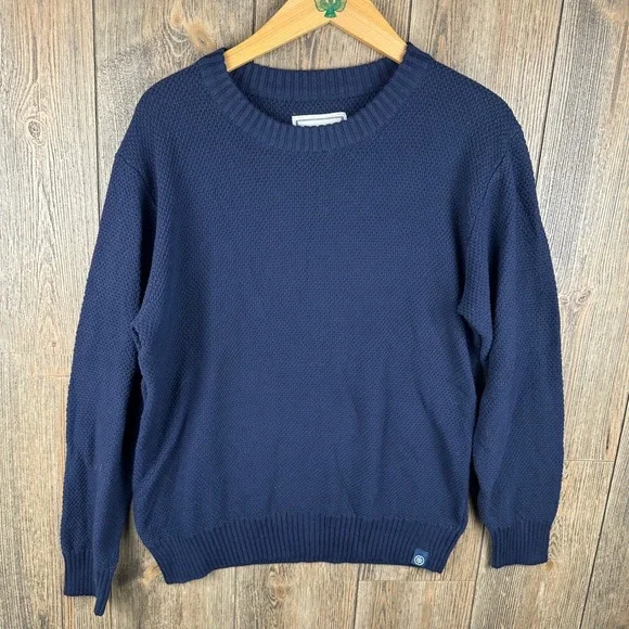 Long Wharf Supply Co Mens Navy Blue Textured Cotton Blend Crewneck Sweater Large - Picture 2 of 7